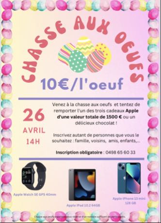 Chasse aux oeufs le 26 avril à 14h